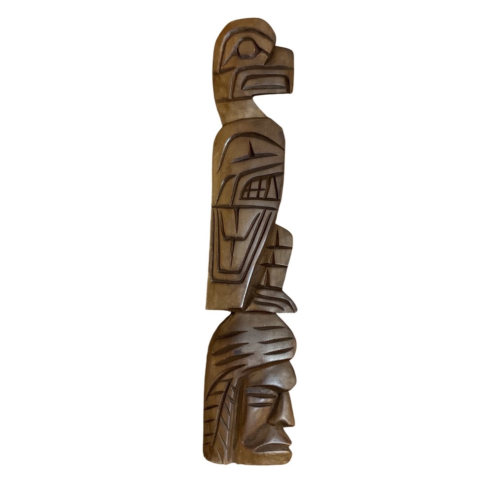 Bald Eagle Wildman Warrior Hand Carved Wood Totem Plaque By‎ Chris Carl Joesph